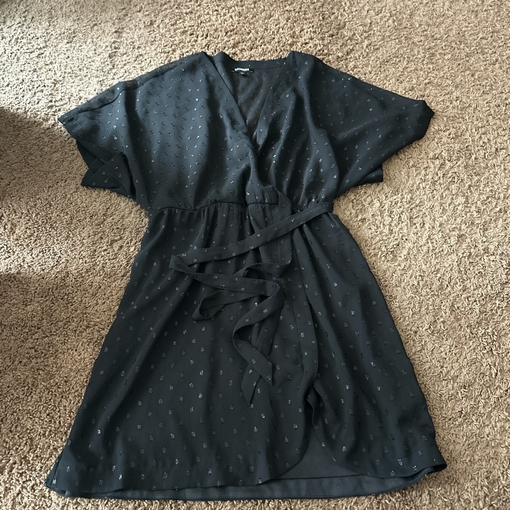 Express Black Wrap Dress with Subtle Dot Detail